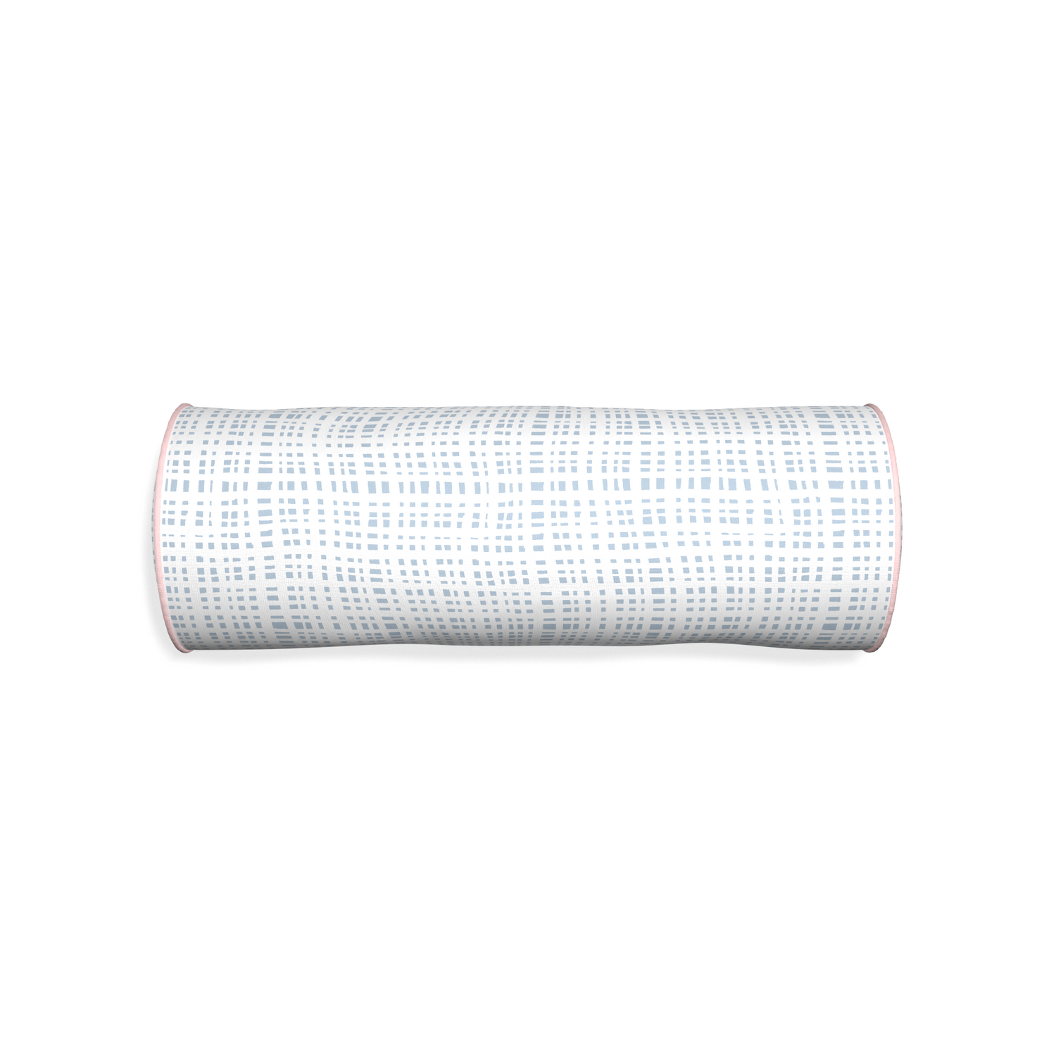 Bolster ginger custom plaid sky bluepillow with petal piping on white background