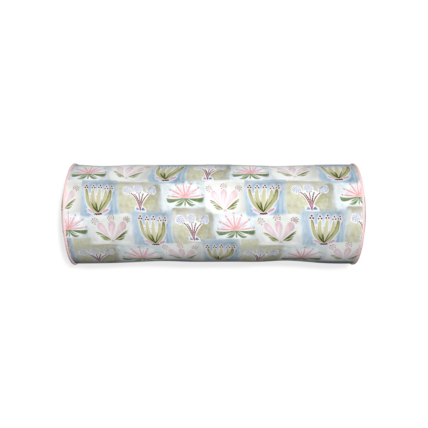 Bolster harper custom hand-painted floralpillow with petal piping on white background