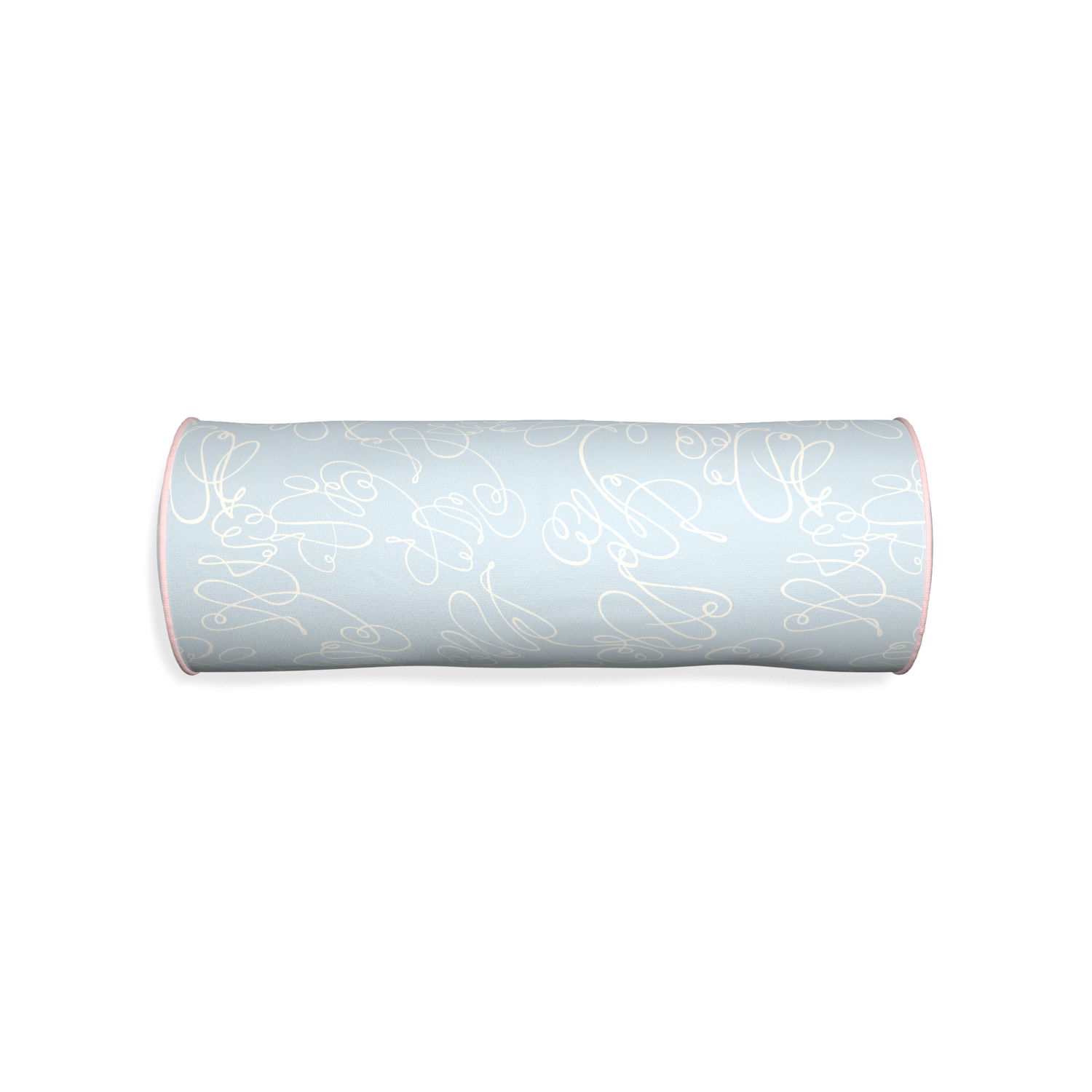 Bolster mirabella custom powder blue abstractpillow with petal piping on white background