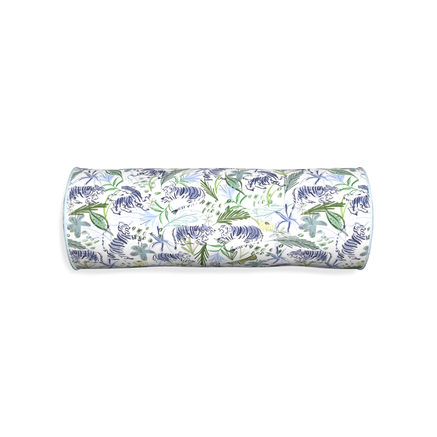 Bolster frida green custom green tigerpillow with powder piping on white background