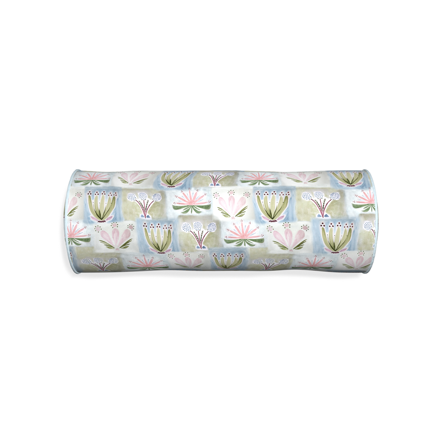 Bolster harper custom hand-painted floralpillow with powder piping on white background