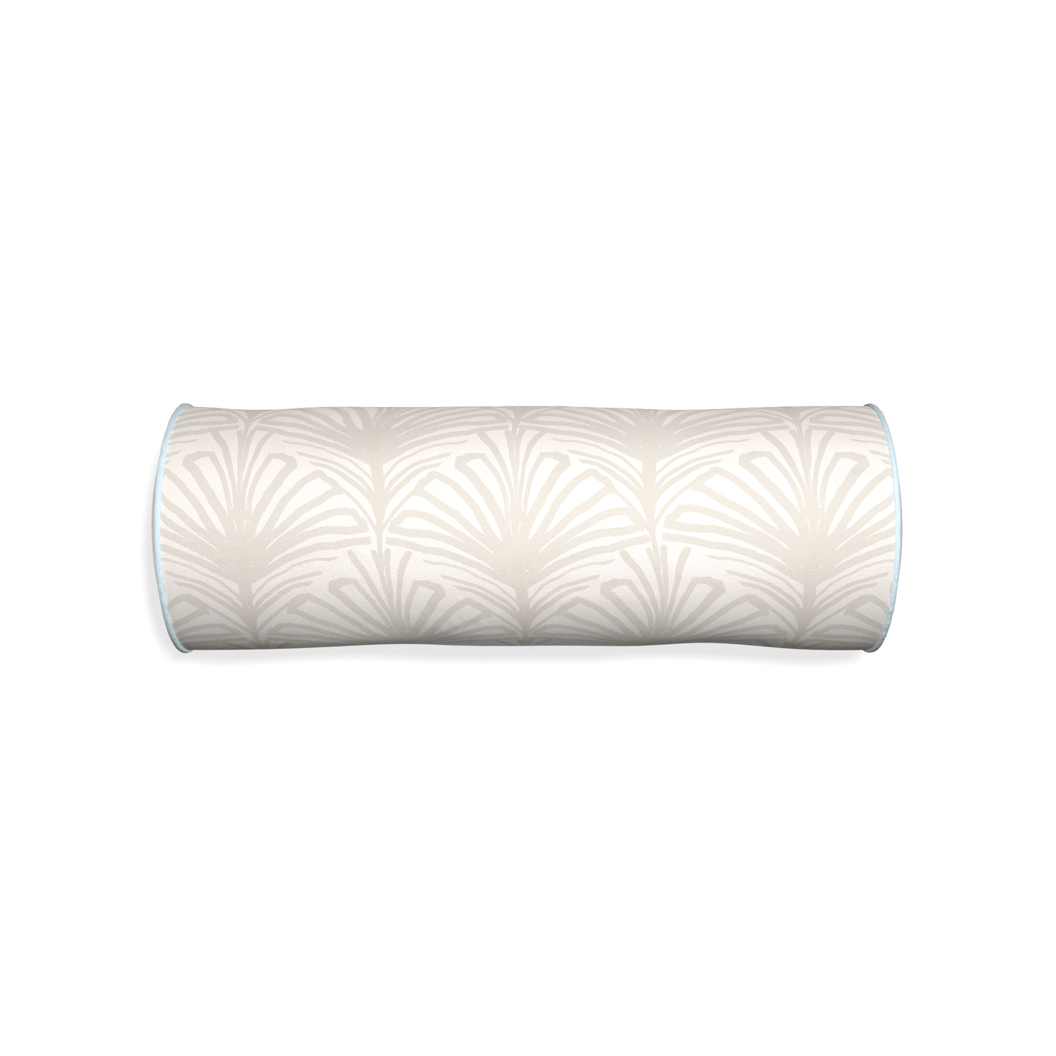 Bolster suzy sand custom beige palmpillow with powder piping on white background