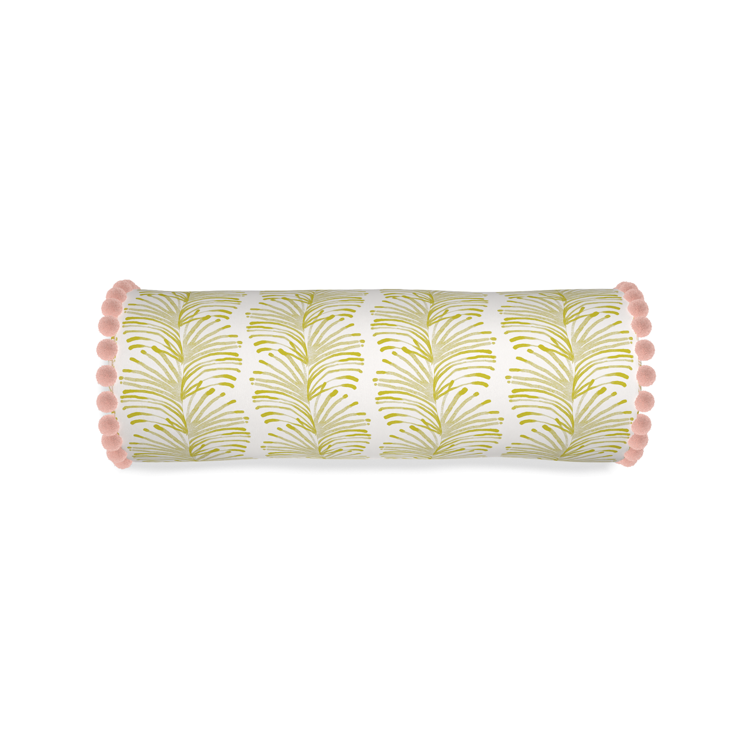 Bolster emma chartreuse custom yellow stripe chartreusepillow with rose pom pom on white background
