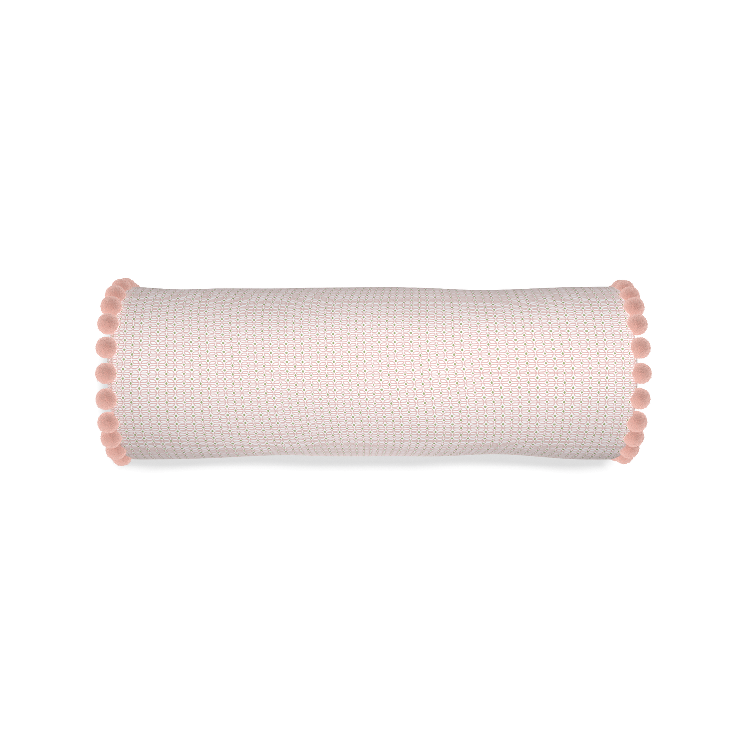 Bolster loomi pink custom pink geometricpillow with rose pom pom on white background