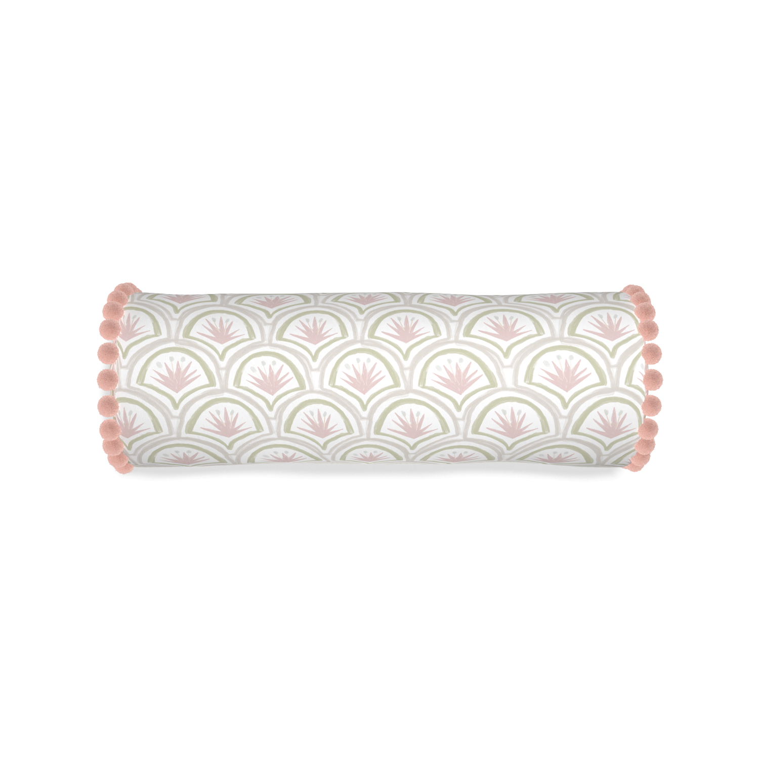 Bolster thatcher rose custom pink & green palmpillow with rose pom pom on white background