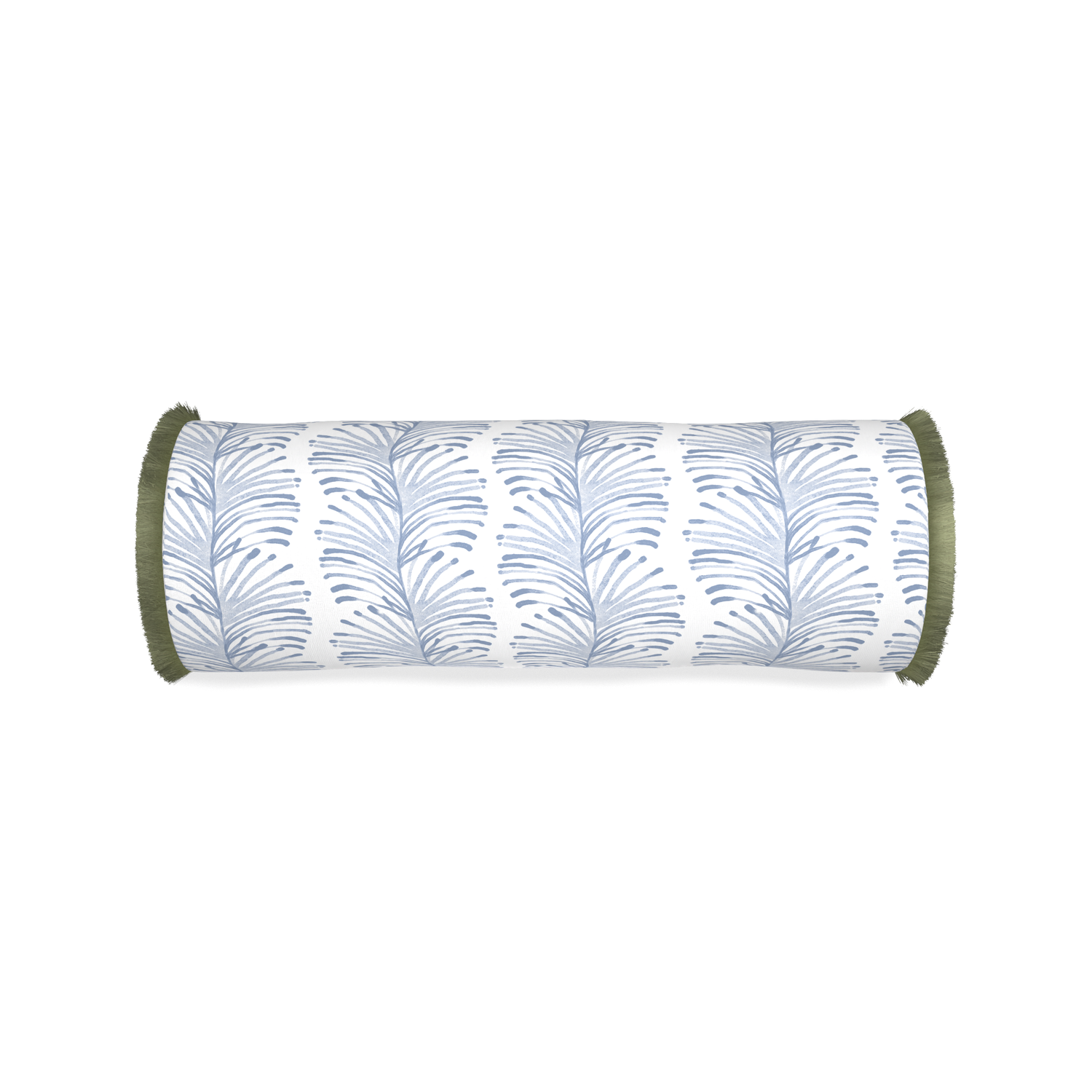 Bolster emma sky custom sky blue botanical stripepillow with sage fringe on white background