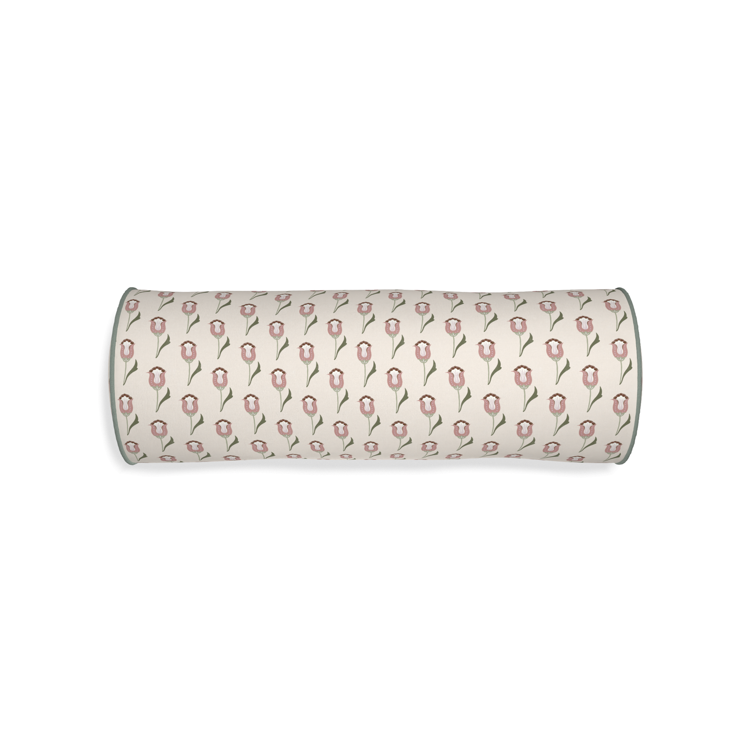 Bolster annabelle orchid custom pink tulippillow with sage piping on white background