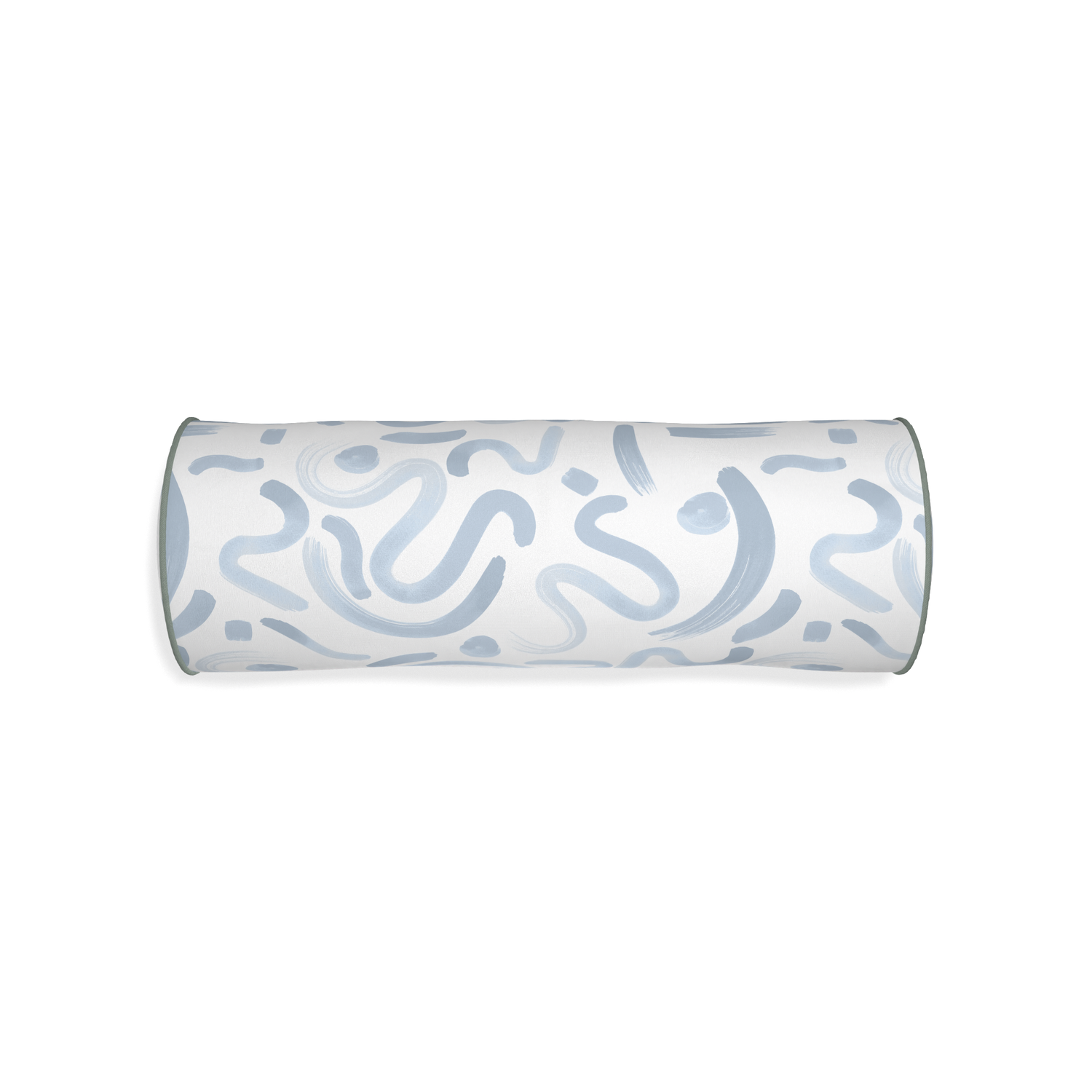 Bolster hockney sky custom abstract sky bluepillow with sage piping on white background