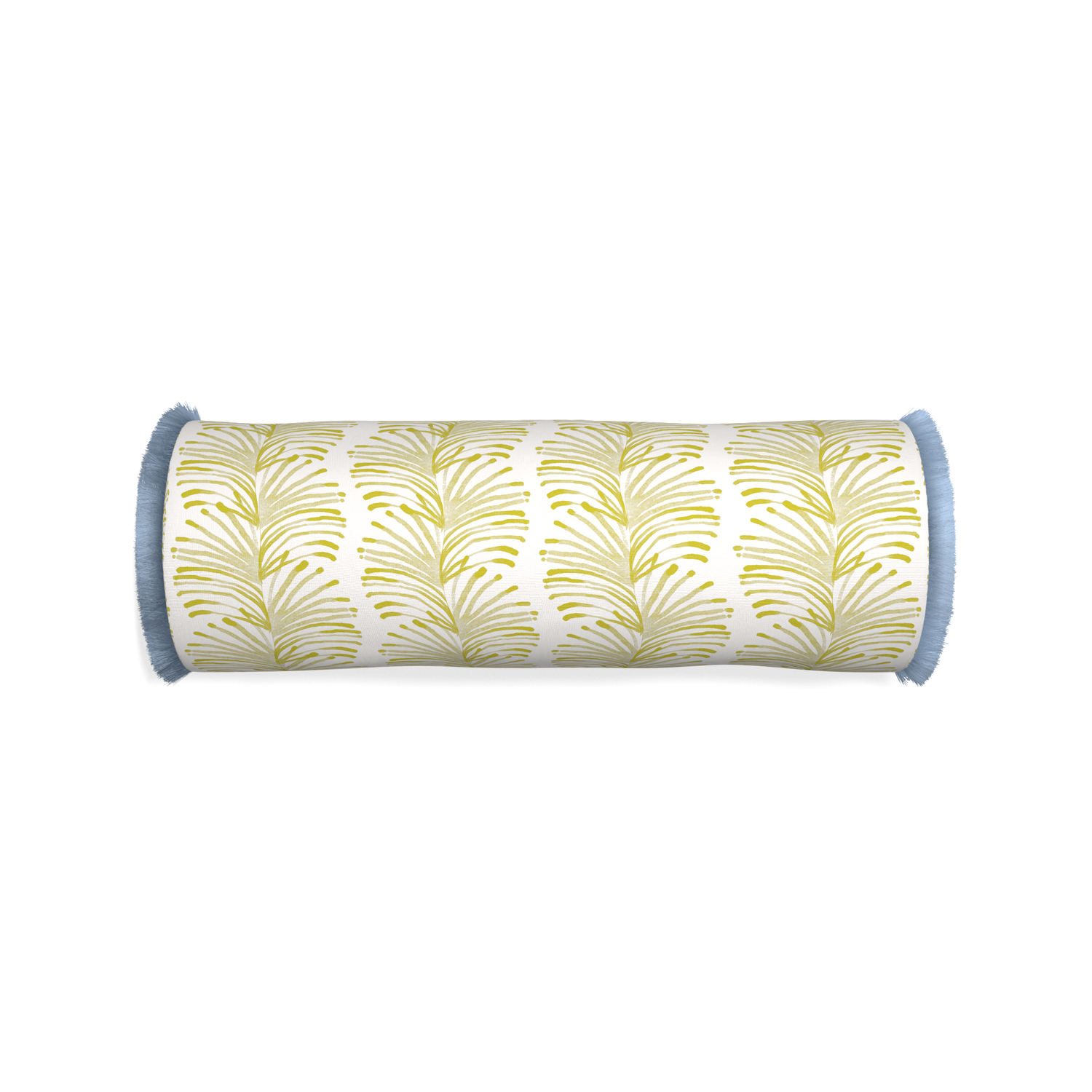 Bolster emma chartreuse custom yellow stripe chartreusepillow with sky fringe on white background