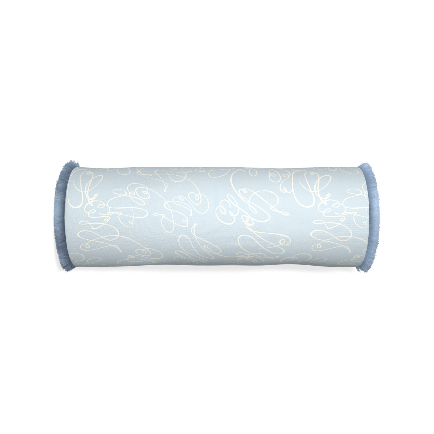 Bolster mirabella custom powder blue abstractpillow with sky fringe on white background