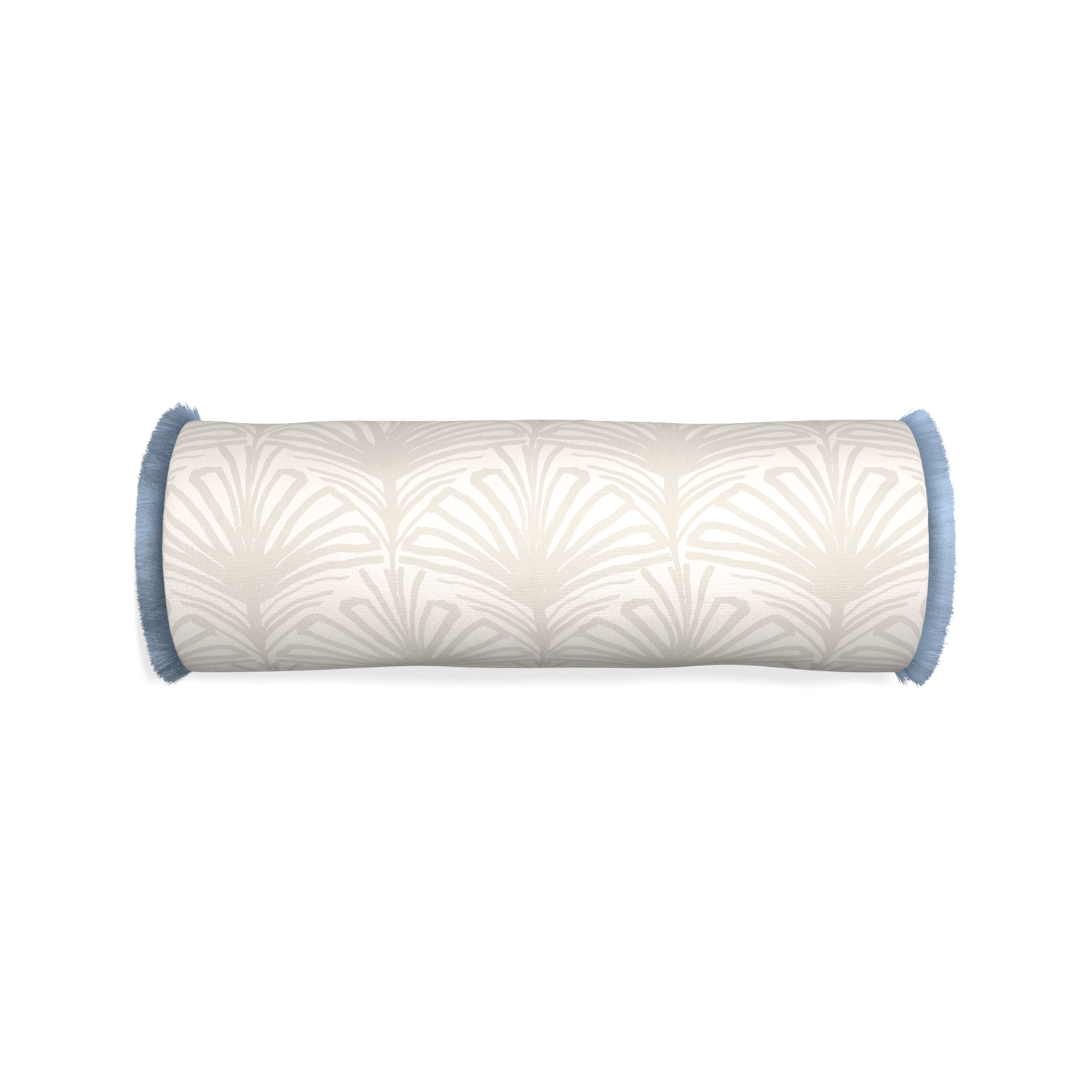Bolster suzy sand custom beige palmpillow with sky fringe on white background