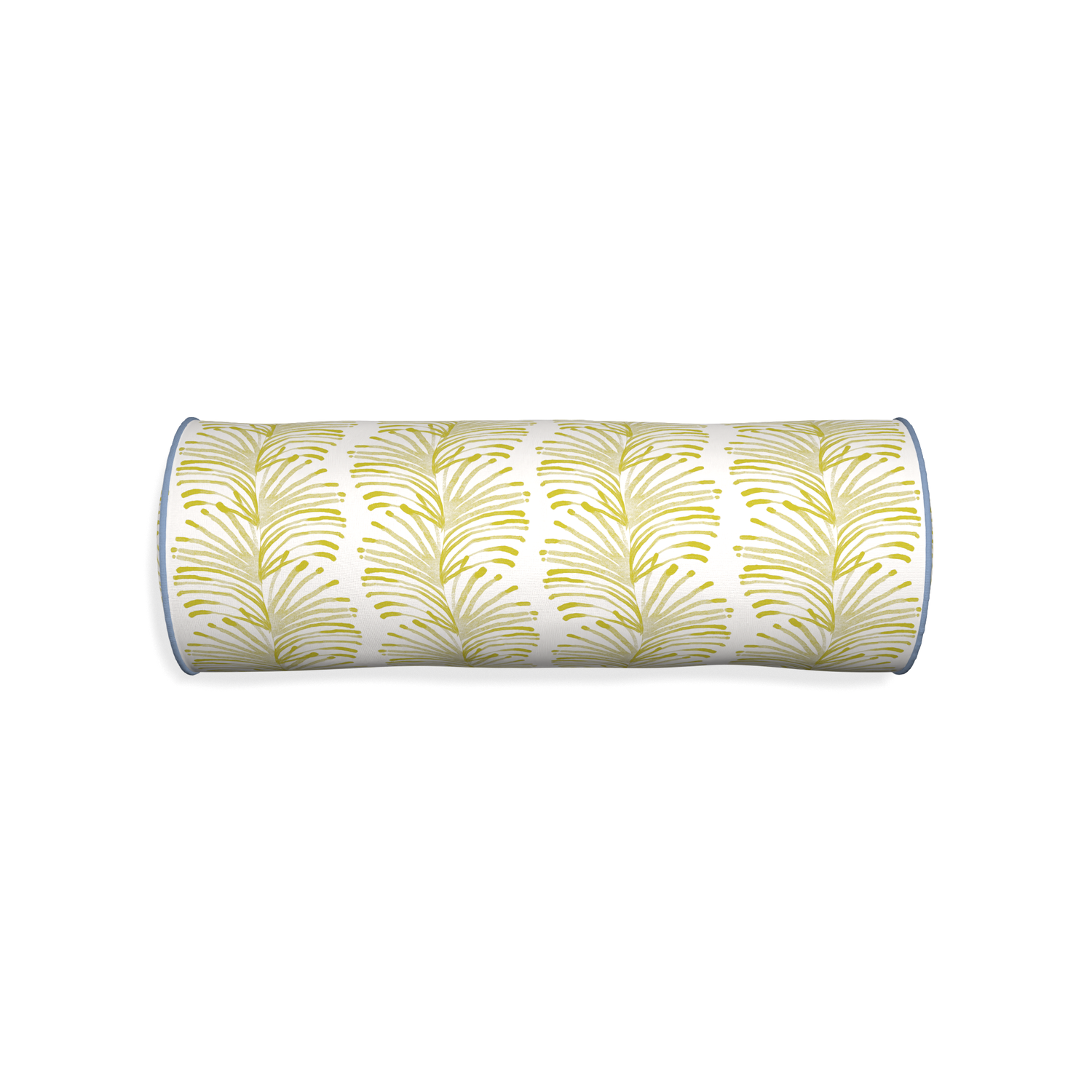 Bolster emma chartreuse custom yellow stripe chartreusepillow with sky piping on white background