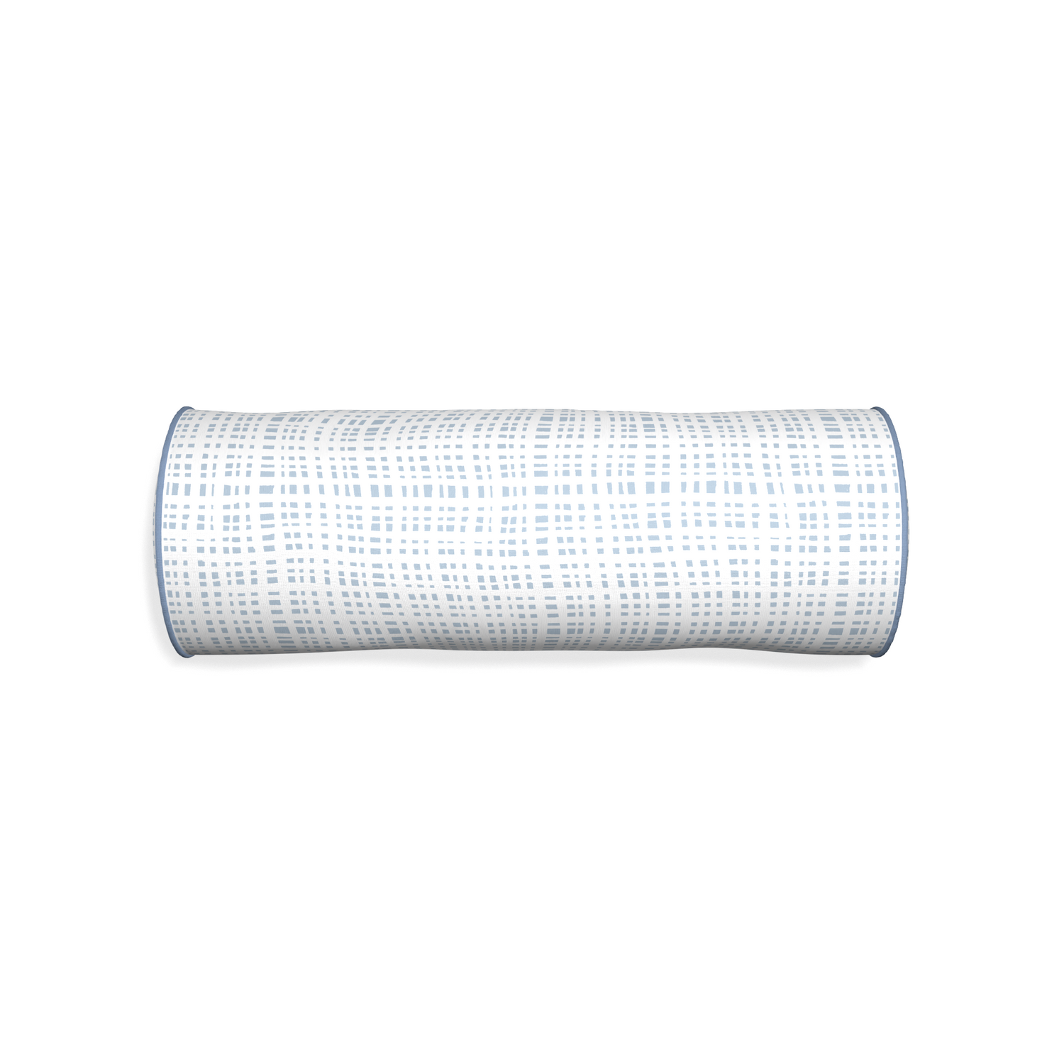 Bolster ginger custom plaid sky bluepillow with sky piping on white background