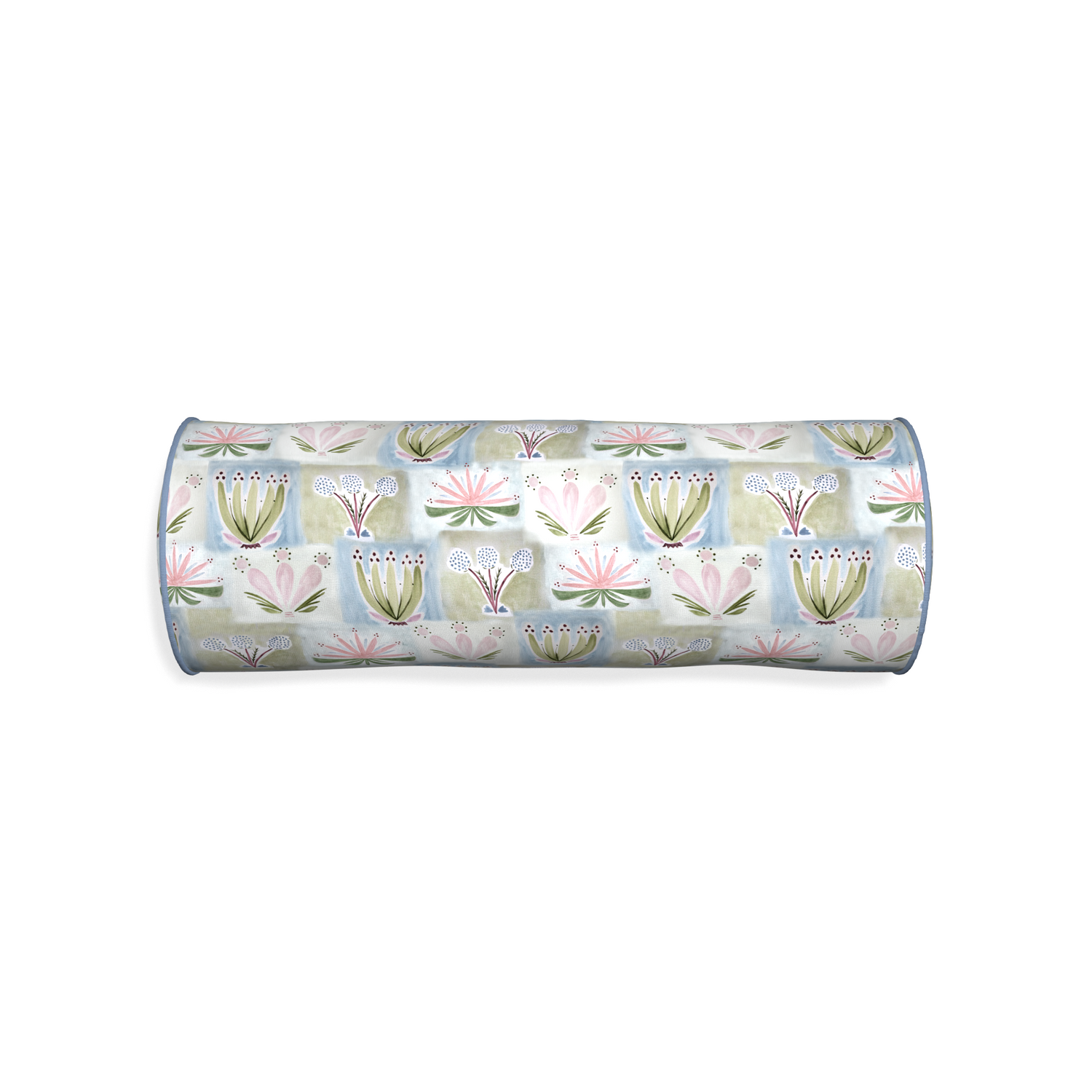 Bolster harper custom hand-painted floralpillow with sky piping on white background