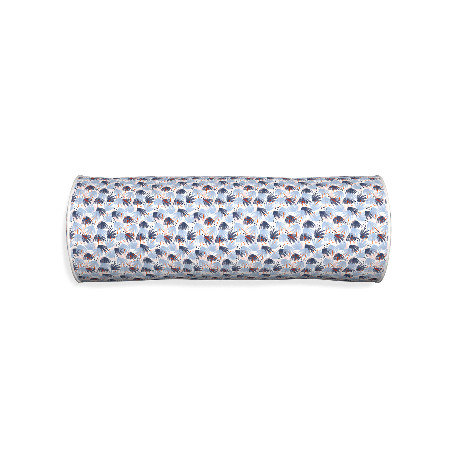 Bolster eden blue custom red and bluepillow with snow piping on white background