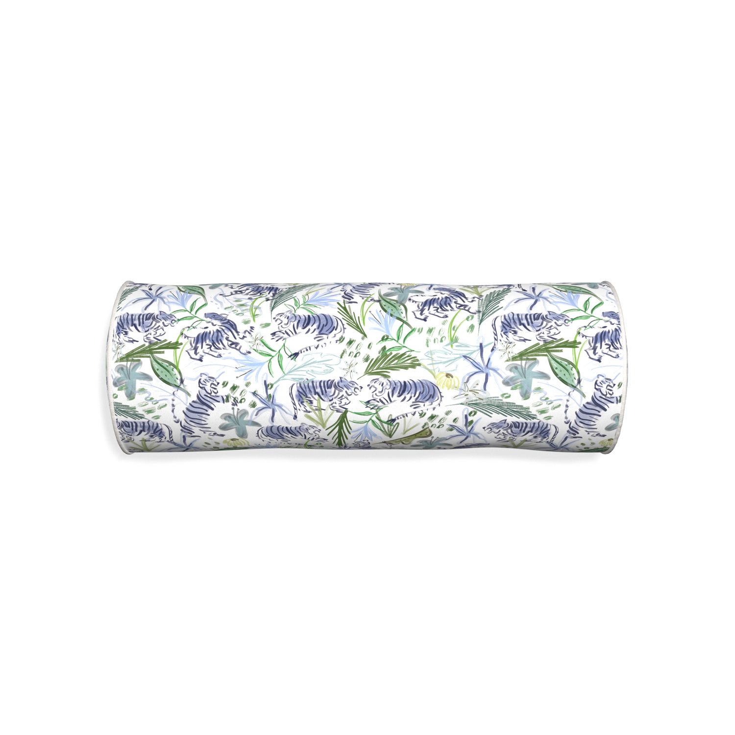Bolster frida green custom green tigerpillow with snow piping on white background