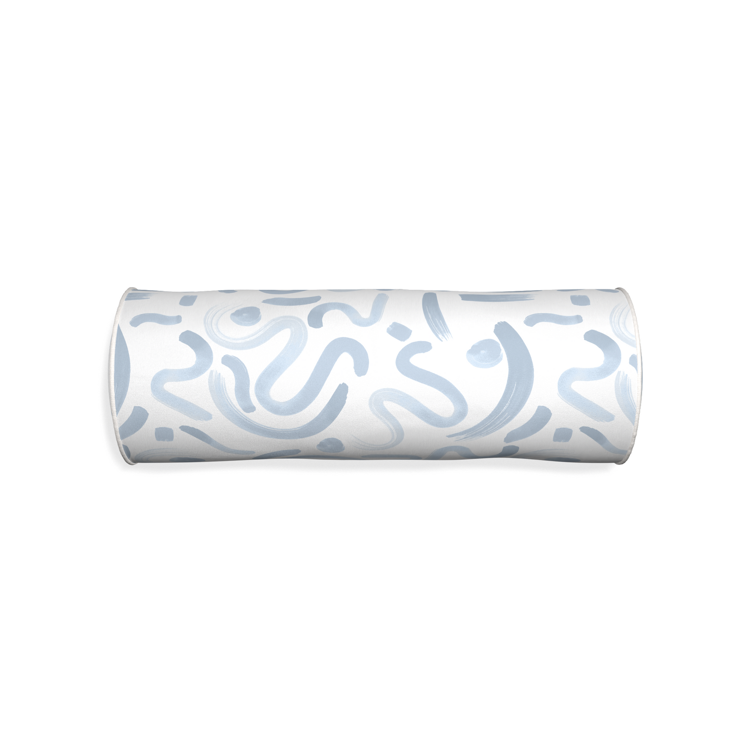 Bolster hockney sky custom abstract sky bluepillow with snow piping on white background