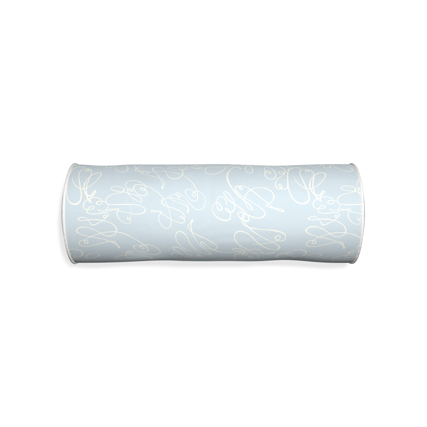 Bolster mirabella custom powder blue abstractpillow with snow piping on white background