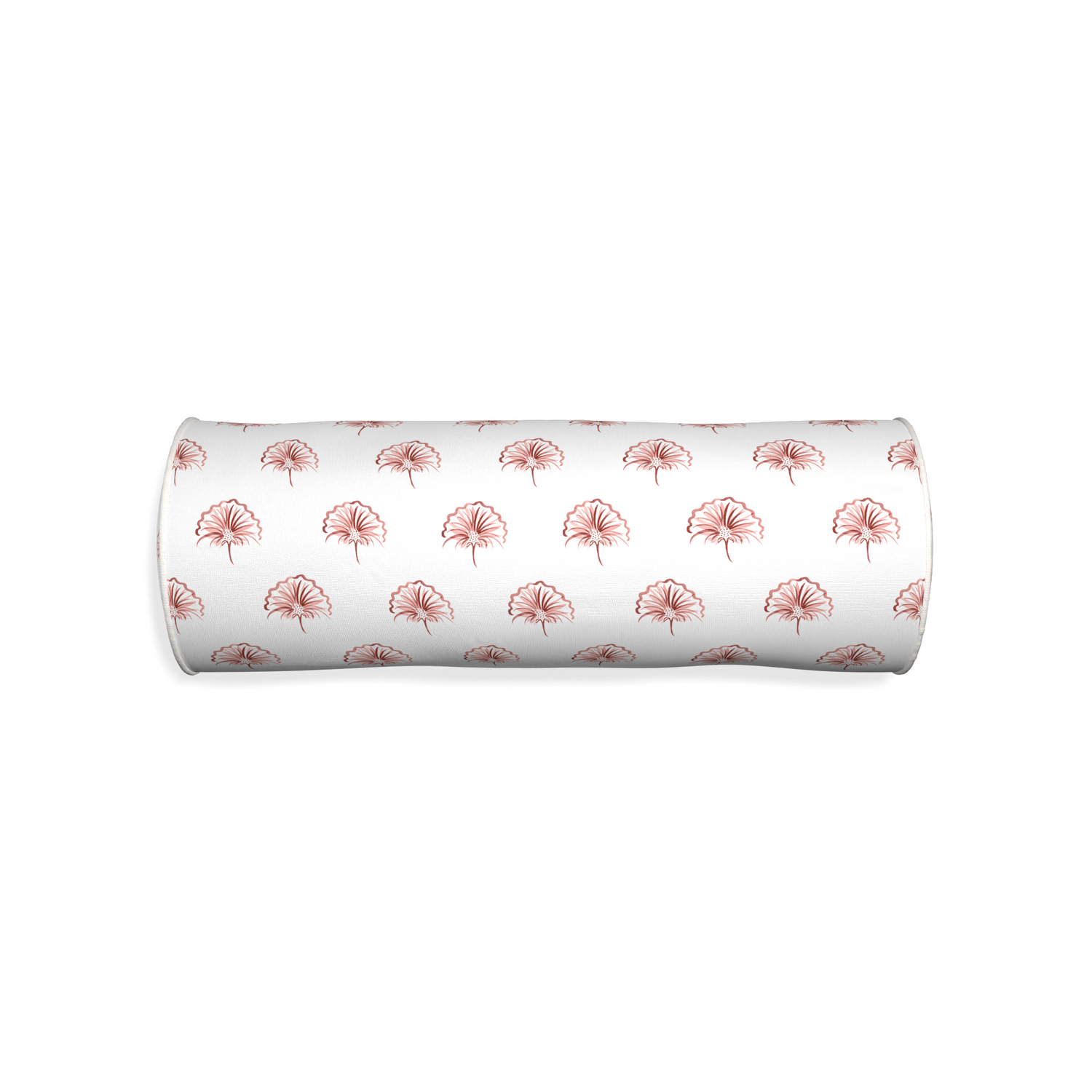 Bolster penelope rose custom floral pinkpillow with snow piping on white background