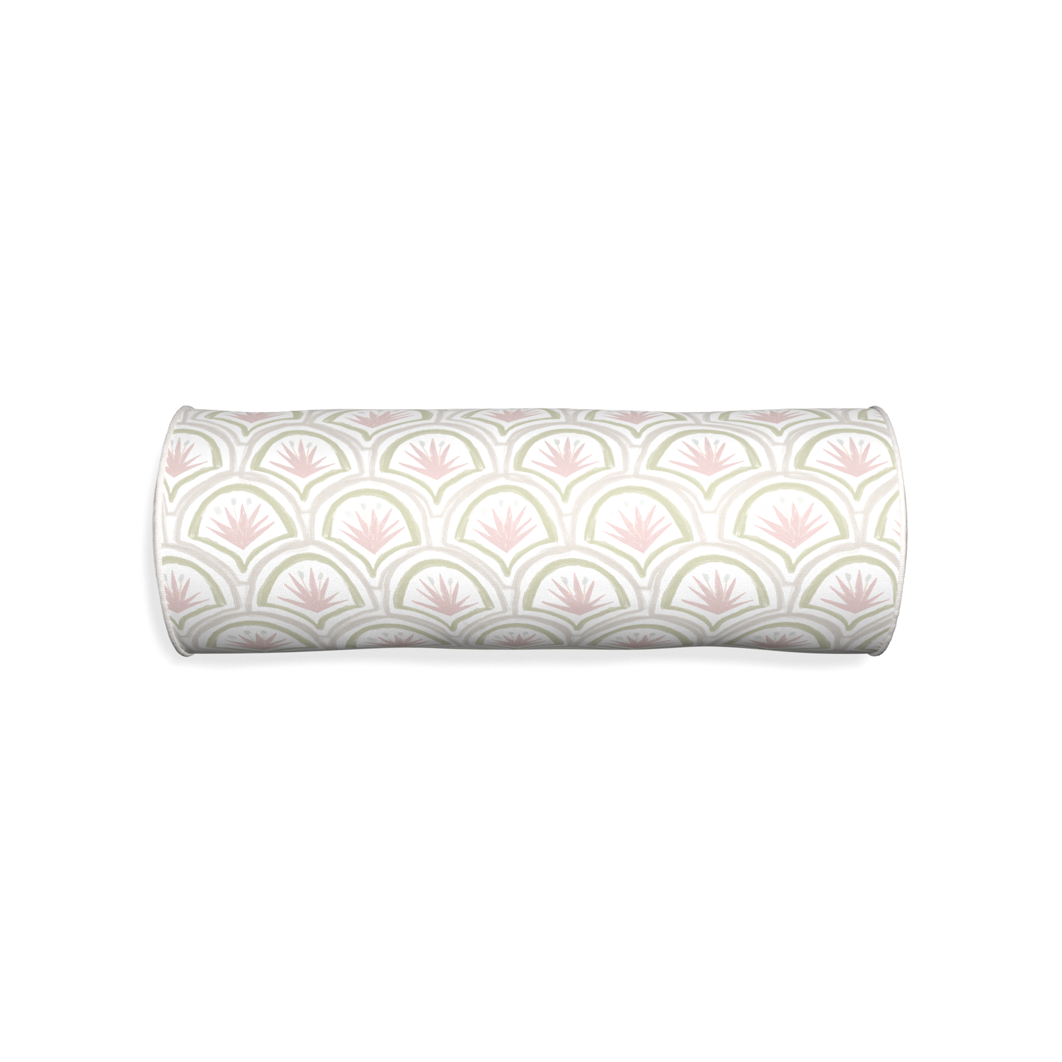 Bolster thatcher rose custom pink & green palmpillow with snow piping on white background
