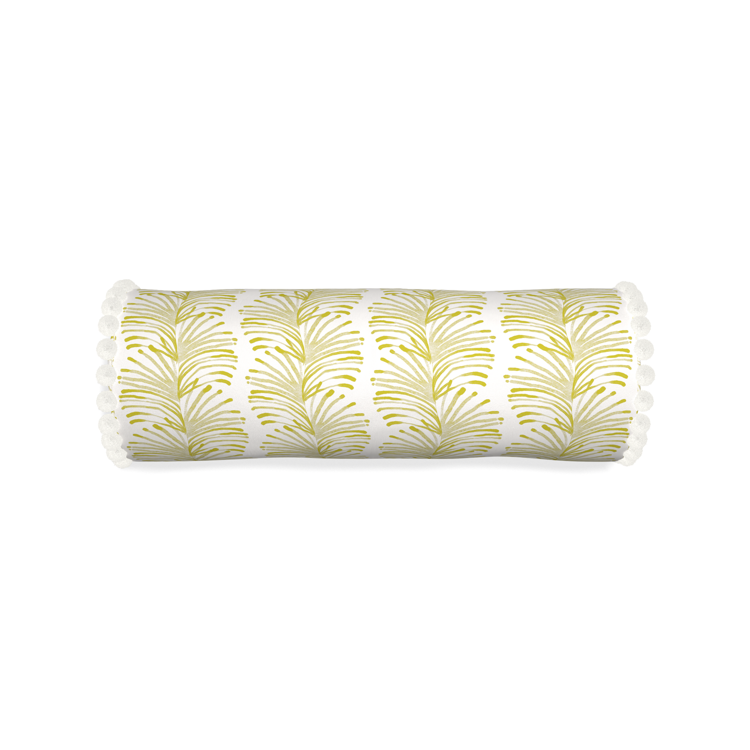 Bolster emma chartreuse custom yellow stripe chartreusepillow with snow pom pom on white background