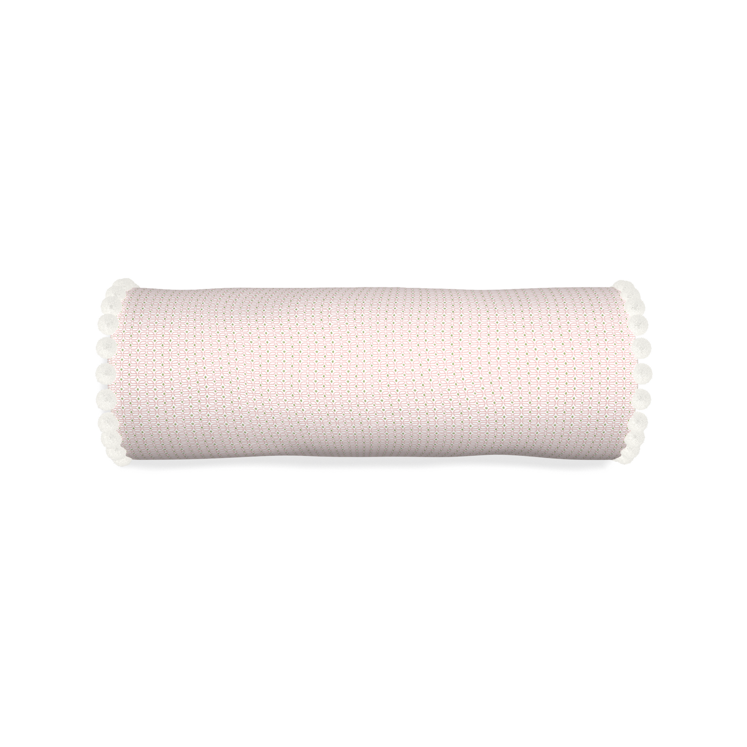 Bolster loomi pink custom pink geometricpillow with snow pom pom on white background