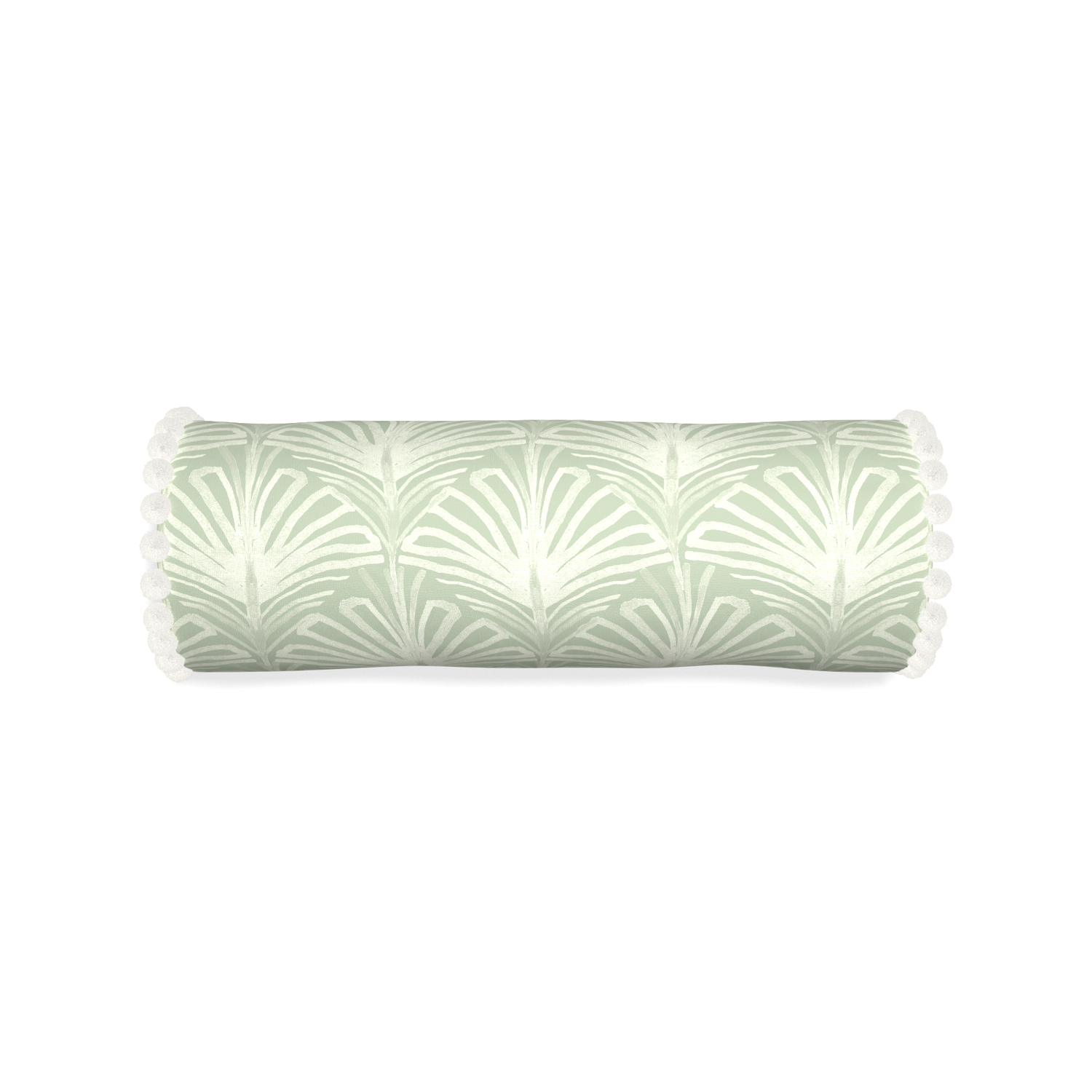 Bolster suzy sage custom sage green palmpillow with snow pom pom on white background