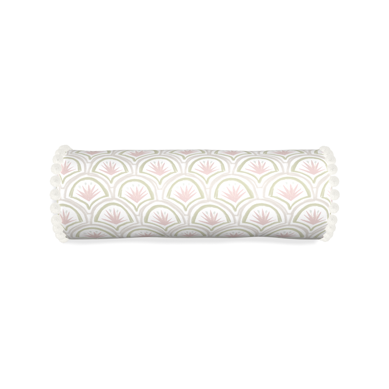 Bolster thatcher rose custom pink & green palmpillow with snow pom pom on white background