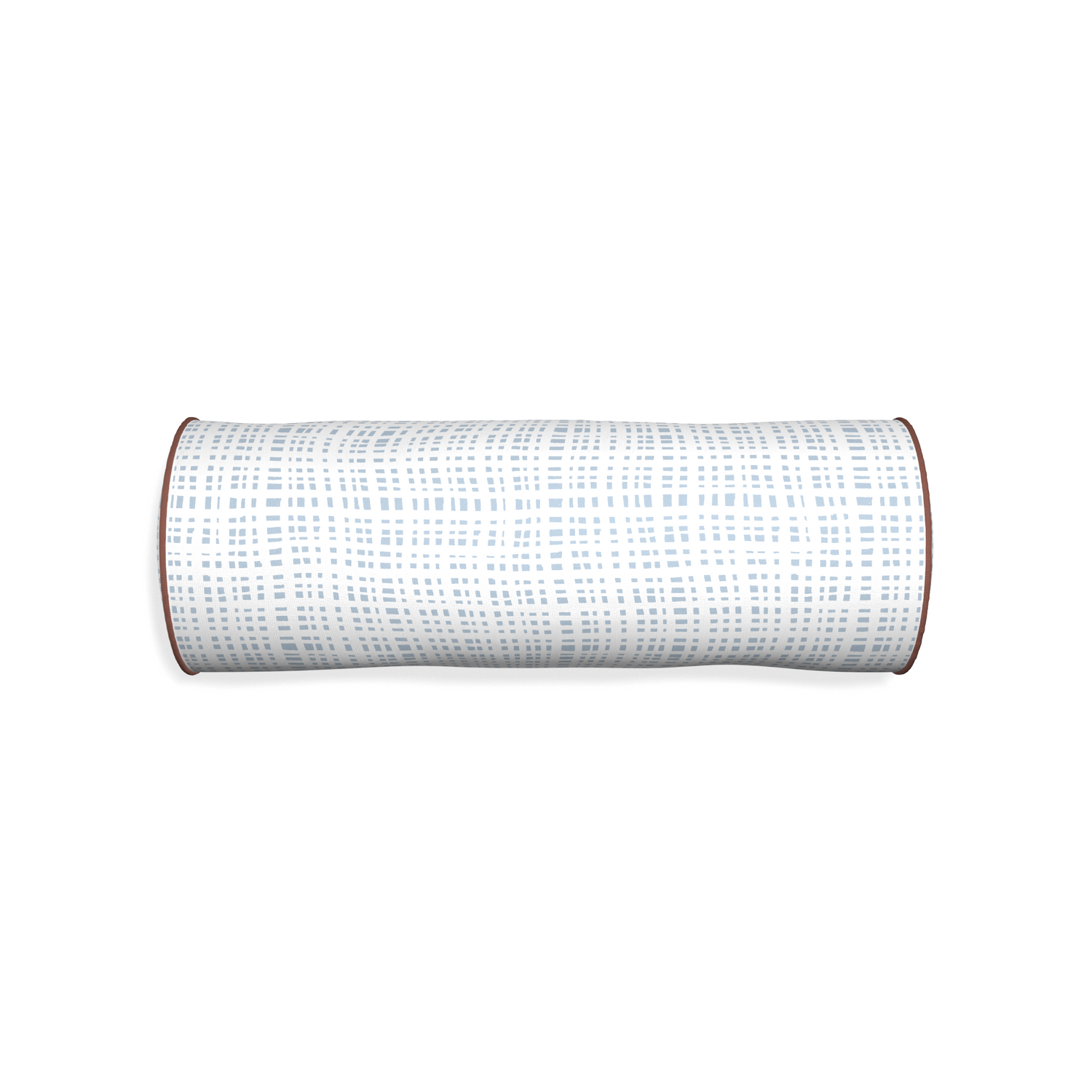 Bolster ginger custom plaid sky bluepillow with w piping on white background