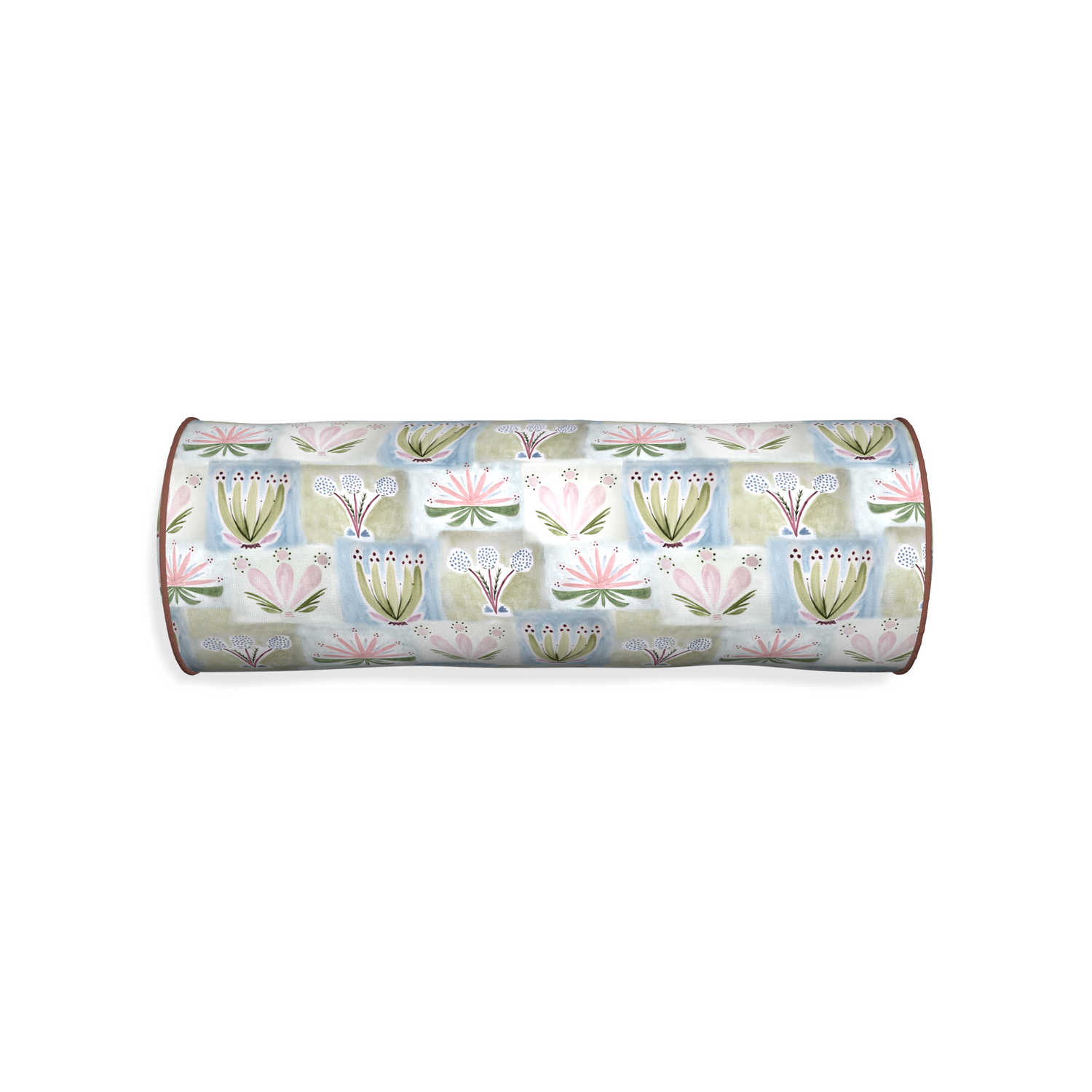 Bolster harper custom hand-painted floralpillow with w piping on white background