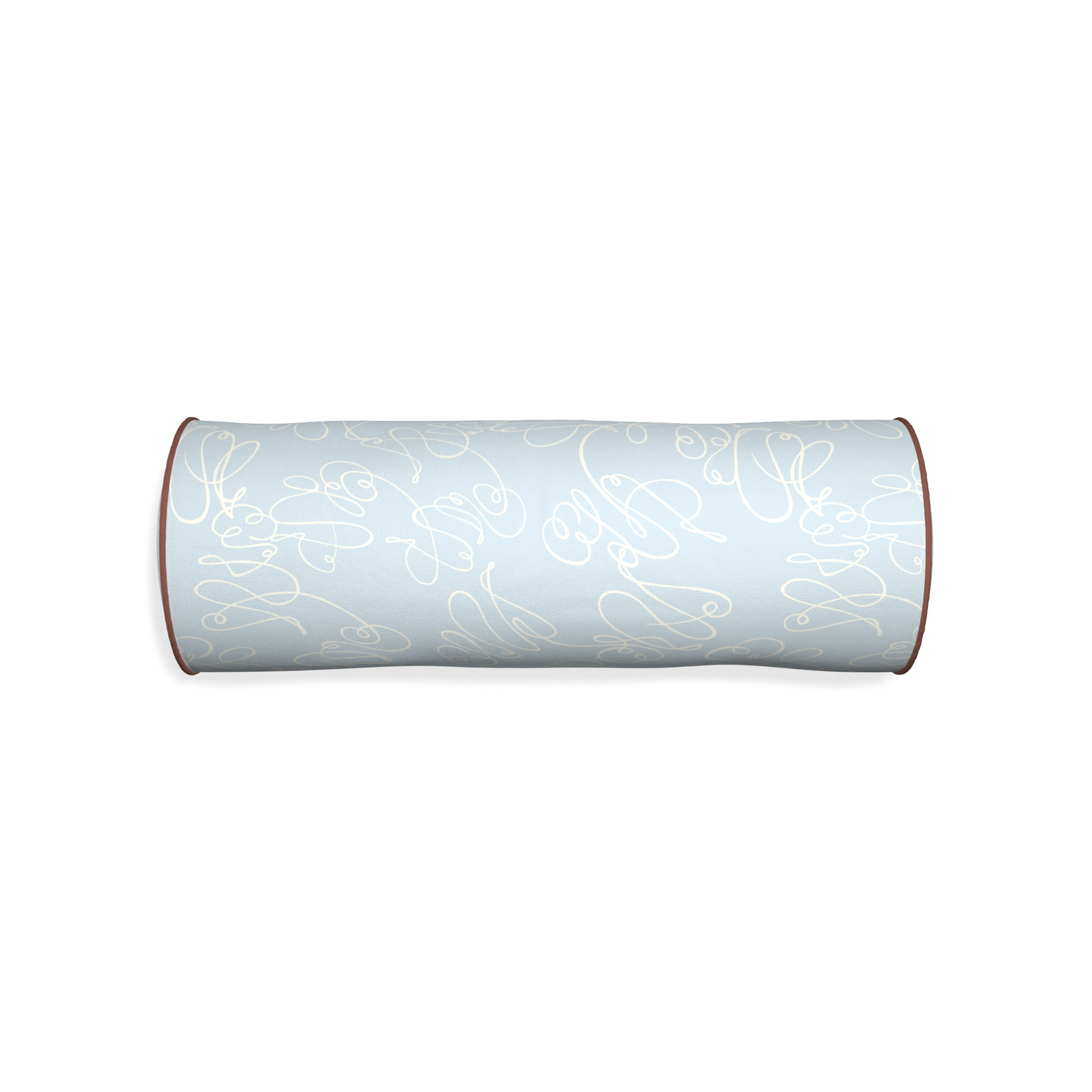 Bolster mirabella custom powder blue abstractpillow with w piping on white background