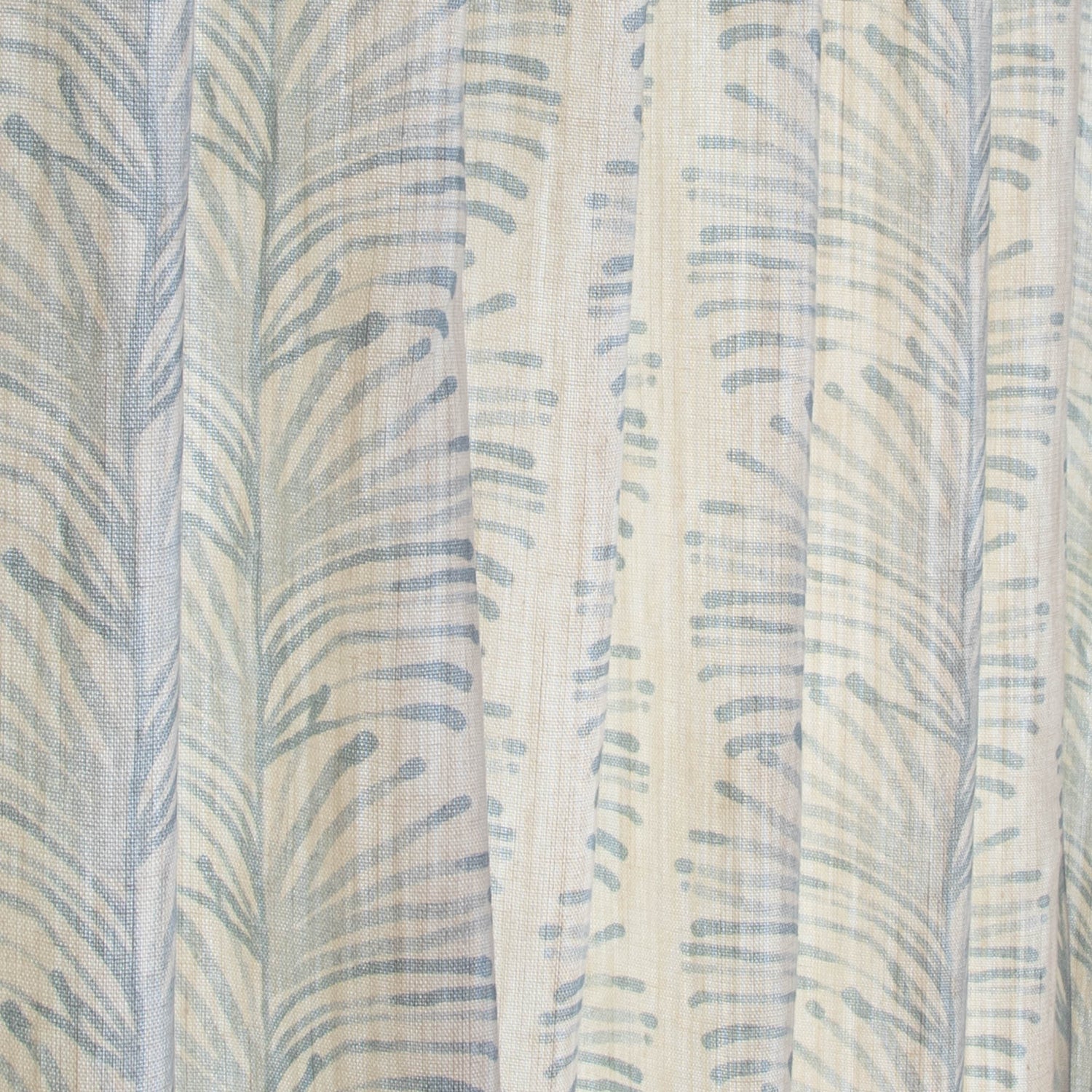 Emma Sky custom sheer curtains with airy blue botanical stripes for a breezy, coastal-inspired interior by Pepper Home.