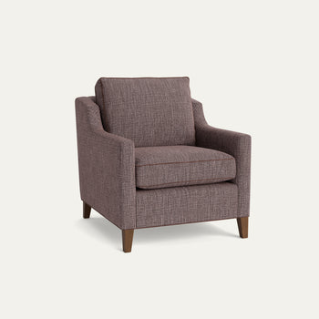 Burgundy made-to-order armchair in solid performance woven fabric with wooden legs, short lead times, made in the USA quality