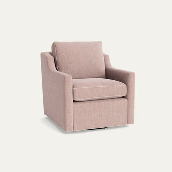 Dahlia swivel chair in soft pink woven fabric, made-to-order with short lead times, crafted in the USA quality furniture
