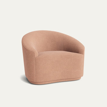 Clay armchair in soft textured fabric with rounded back, made-to-order, short lead times, manufactured in the USA
