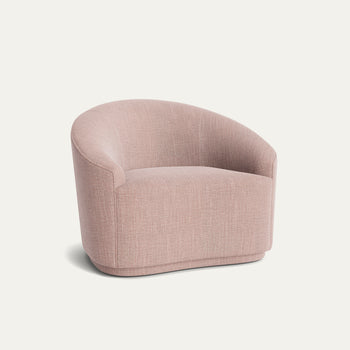 Dahlia armchair in soft solid woven fabric with rounded silhouette, made-to-order, short lead times, manufactured in the USA
