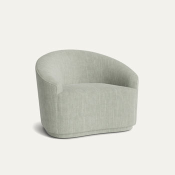 Sea Salt armchair in soft performance woven fabric with curved back, made-to-order, short lead times, manufactured in the USA.