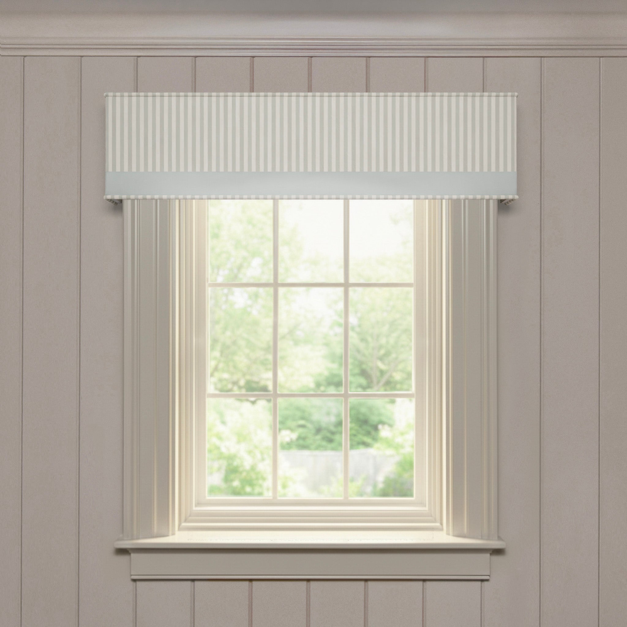 Sage Striped Custom Cornice | Pepper Home