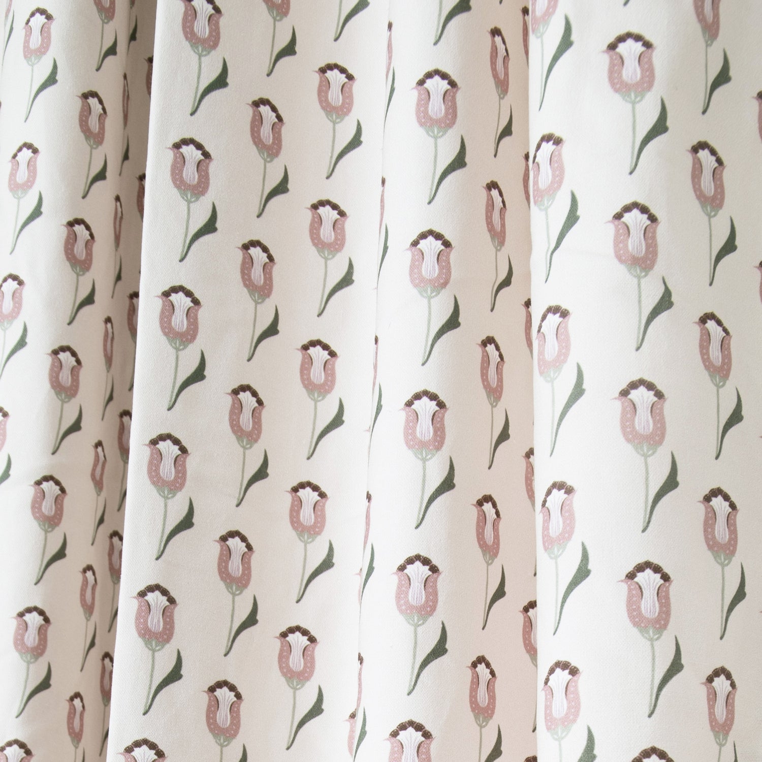 abstract pink and green floral pattern shower curtain close up