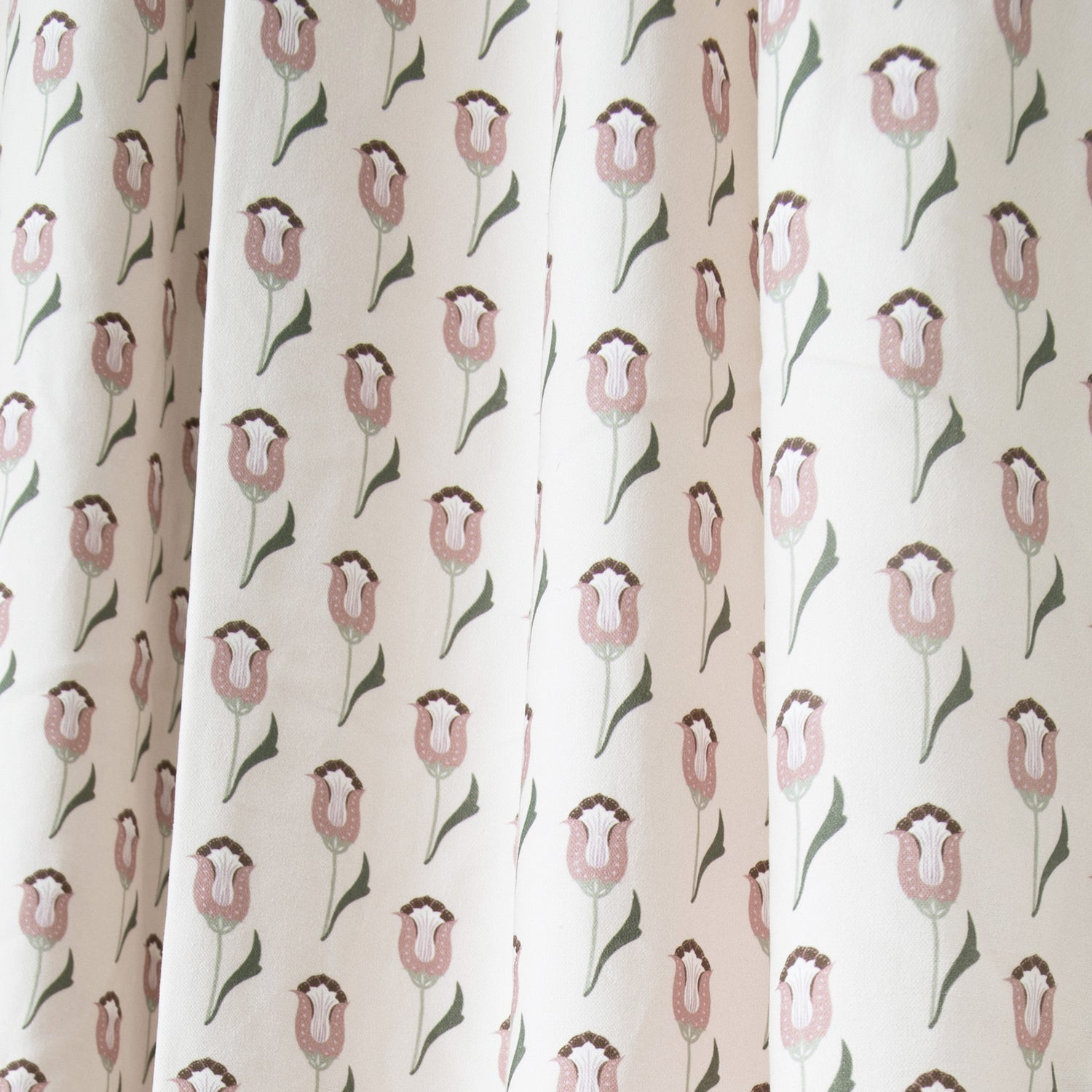 abstract pink and green floral pattern shower curtain close up 