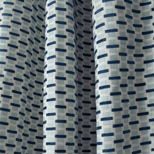 close up of blue abstract geometric curtain
