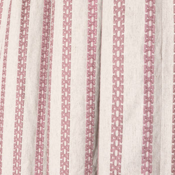 Lilith Unlined custom curtain with soft pink embroidered vertical stripes on sheer white fabric by Pepper Home.