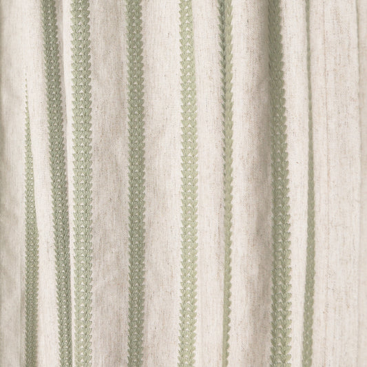 Vivienne Unlined curtain with delicate vertical green stripes, a custom made-to-order option by Pepper Home.