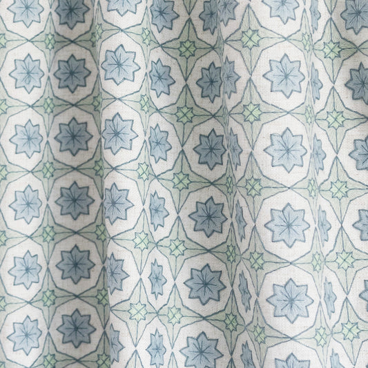 Hayes Sea Salt Unlined fabric with a subtle geometric pattern, perfect for custom made-to-order sheer curtains.