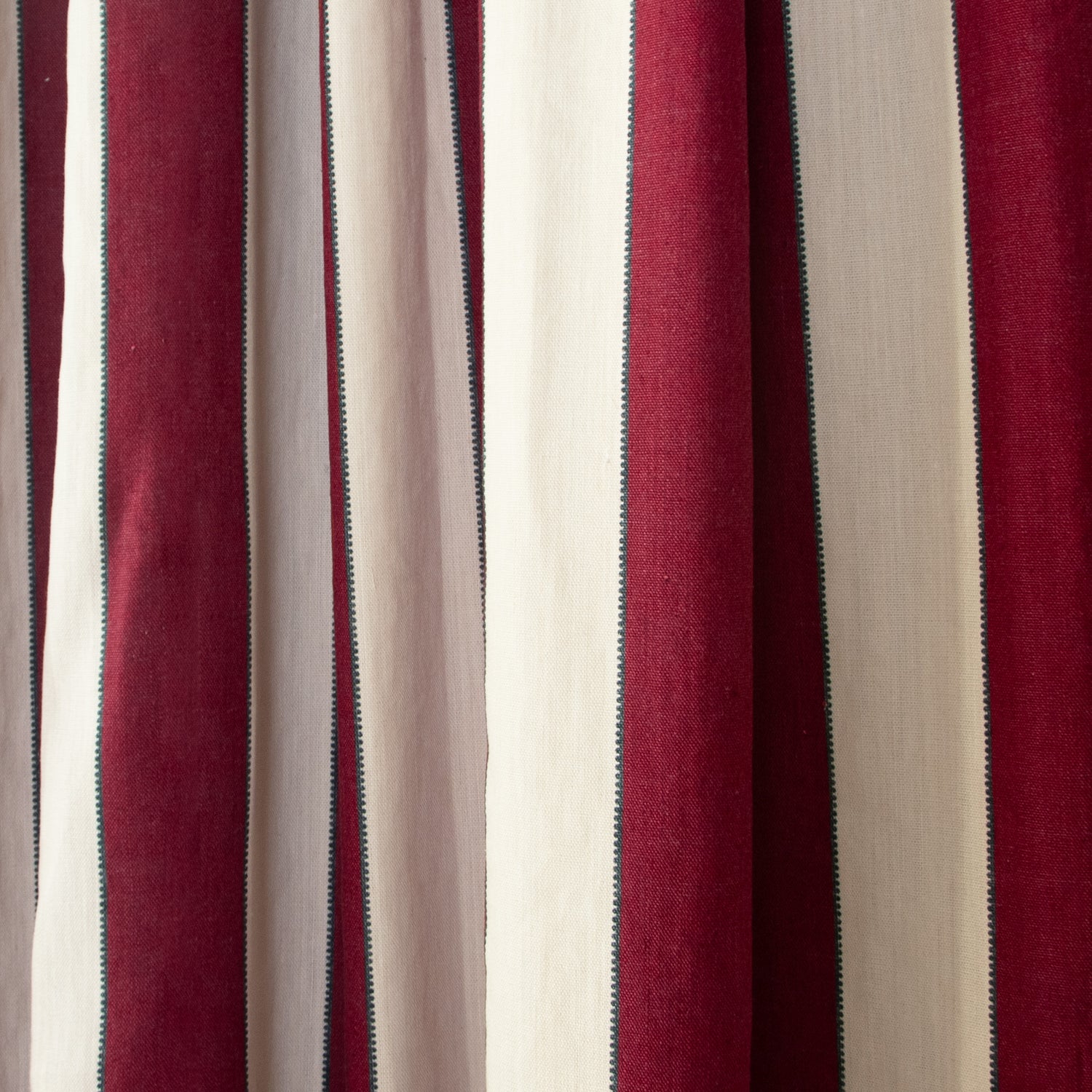 Florence Bordeaux Tailored Pleat custom curtains featuring elegant red and cream vertical stripes for a refined look.