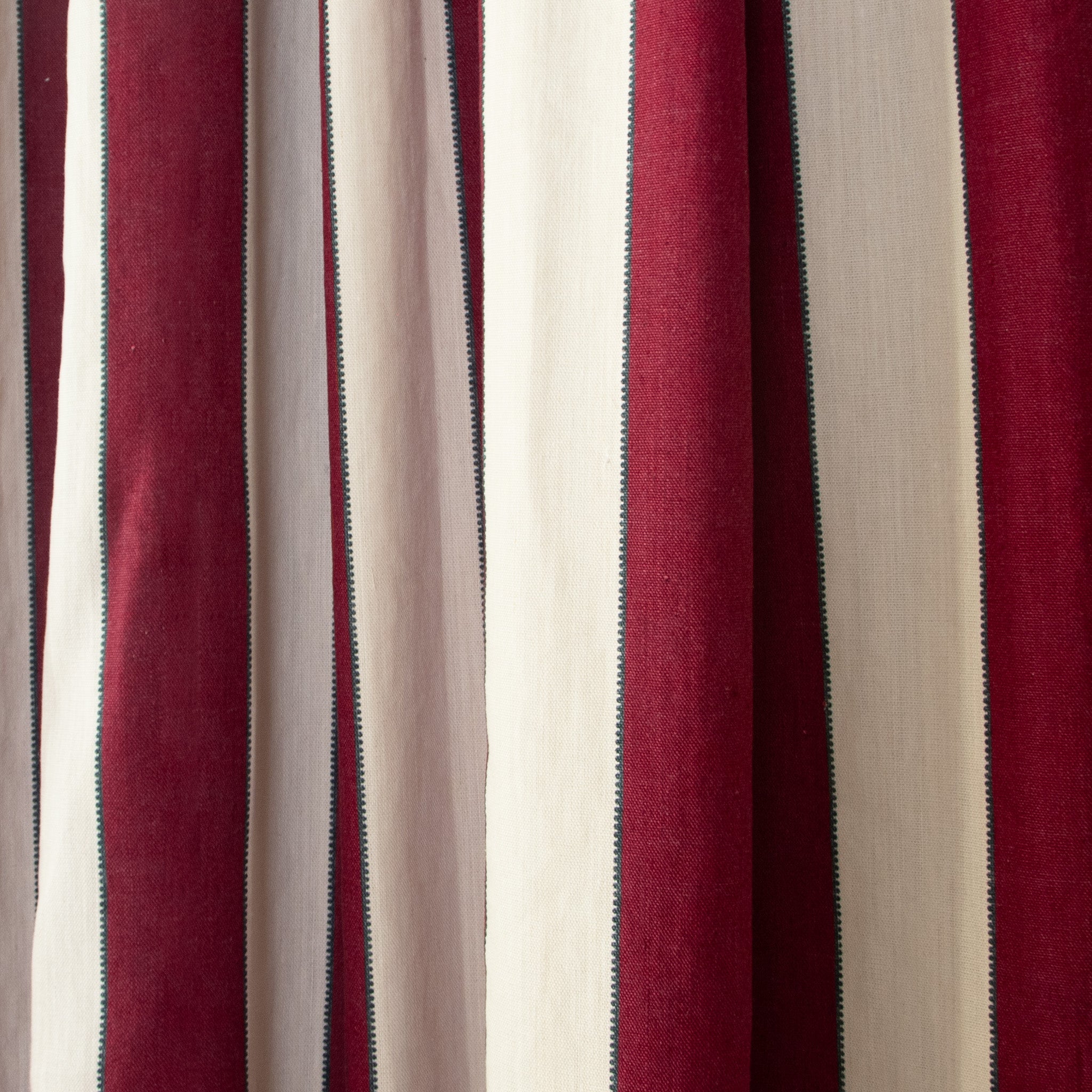 Florence Bordeaux Tailored Pleat custom curtains featuring elegant red and cream vertical stripes for a refined look.