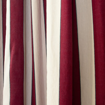 Florence Bordeaux Tailored Pleat custom curtains featuring elegant red and cream vertical stripes for a refined look.