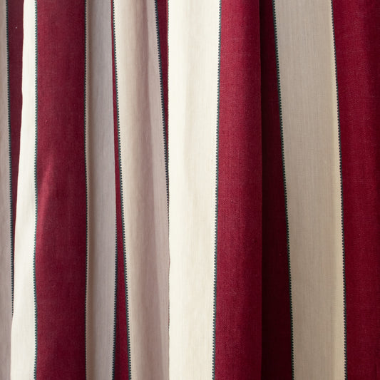 Florence Bordeaux Tailored Pleat custom curtains featuring elegant red and cream vertical stripes for a refined look.