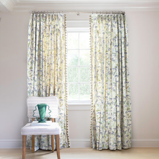 Shown in Tailored Pleat / Privacy / Olive Pom Pom