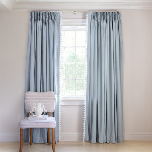 Shown in Pinch Pleat / Privacy / Snow Pom Pom